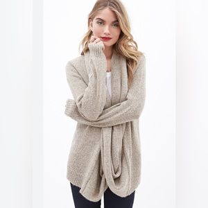 Forever 21 Contemporary Draped Attached Scarf Open Front Cardigan Beige Taupe